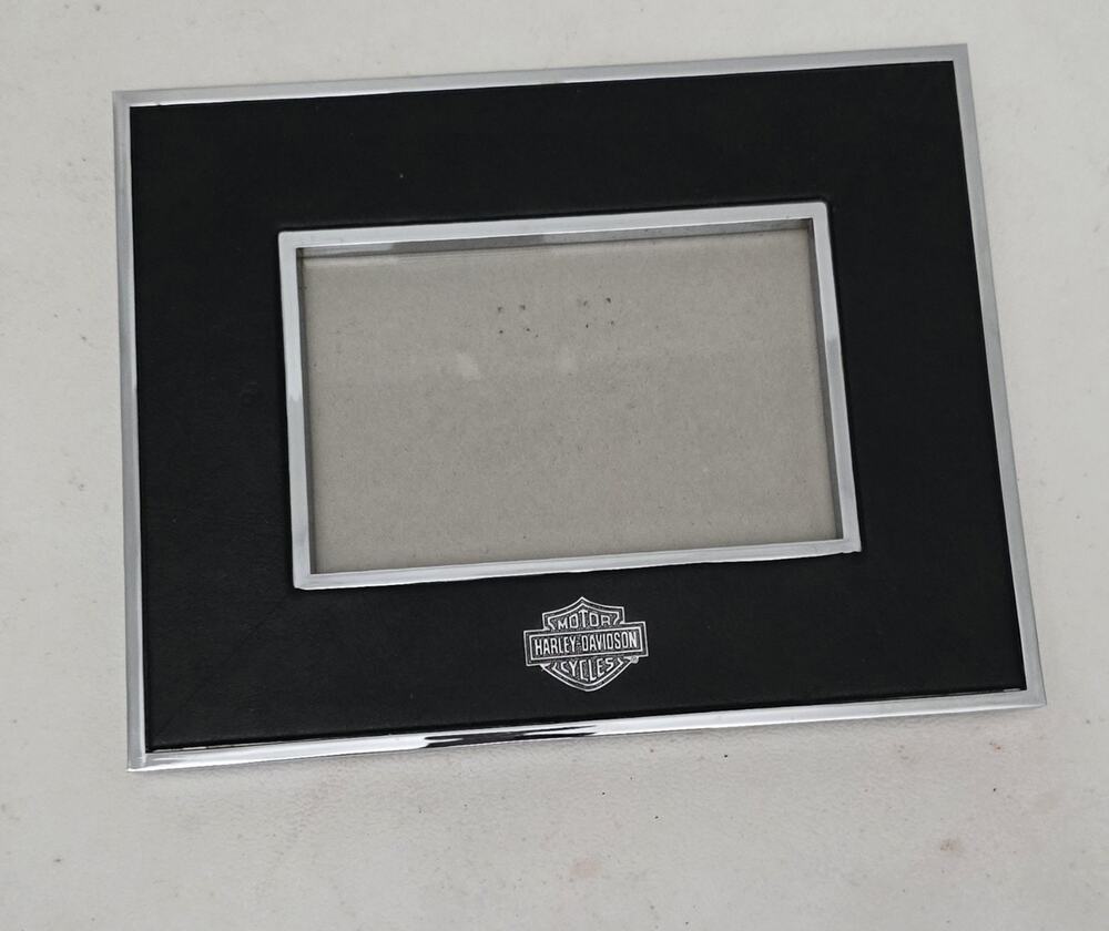 HD Harley Davidson Picture Frame 4×6 Photo Black Faux Leather & Silver